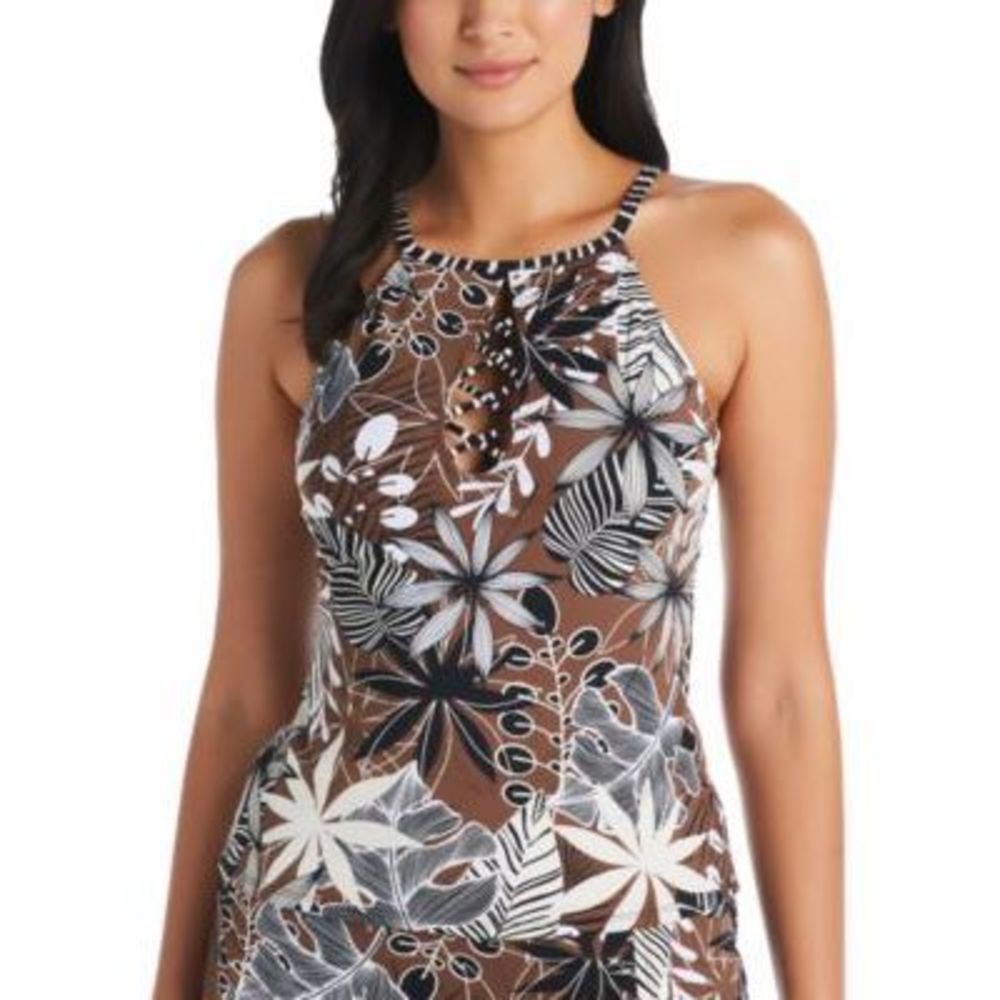 Bleu by Rod Beattie Women's Bold Moves Hi-Neck Tankini Top Women's Swimsuit 12